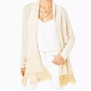 Lilly Pulitzer Tatum Cardigan Sweater Metallic Fringe Trim Size Large